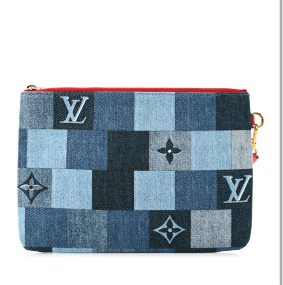 Louis Vuitton Denim Monogram Patchwork City Pouch Blue Rouge